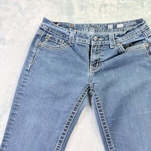Miss Me Easy Boot Embellished Jeans Blue Medium Wash Studded Size 29 Fits 32"
